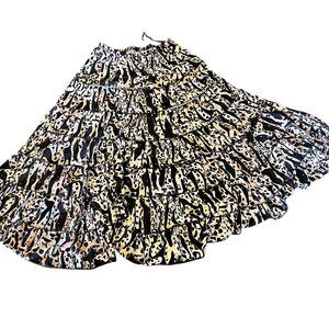 Vintage Metro Wear Womens Tiered Animal Print Maxi Skirt‎ Size S sequin accents